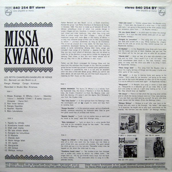 Les Petits Chanteurs-Danseurs De Kenge, Bernard van den Boom : Missa Kwango (LP)