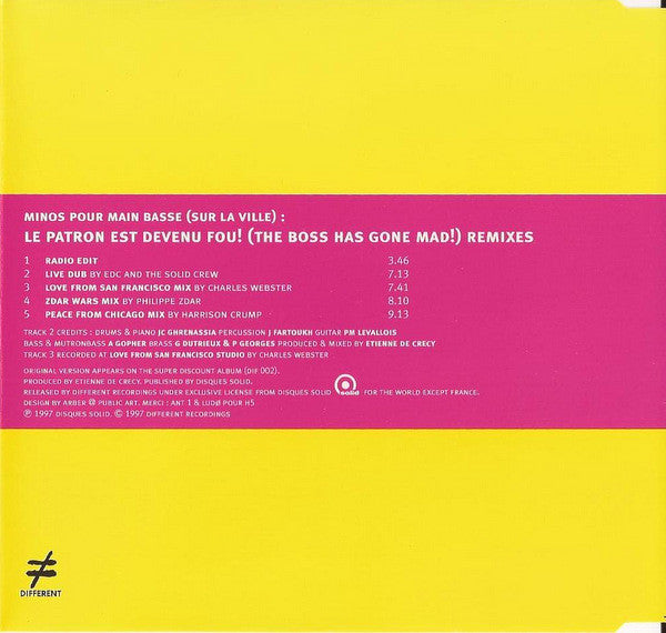 Super Discount, Minos Pour Main Basse (Sur La Ville) : Le Patron Est Devenu Fou! = The Boss Has Gone Mad! (Remixes) (CD, Single)