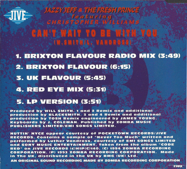 DJ Jazzy Jeff & The Fresh Prince : Can't Wait To Be With You (CD, Single)