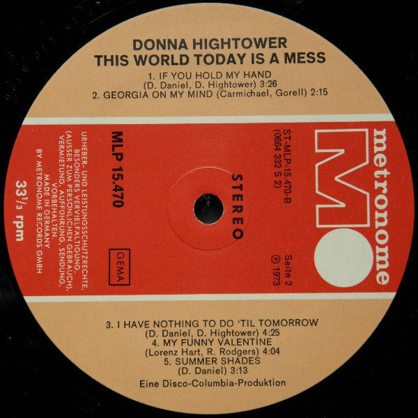 Donna Hightower : This World Today Is A Mess (LP, Album)
