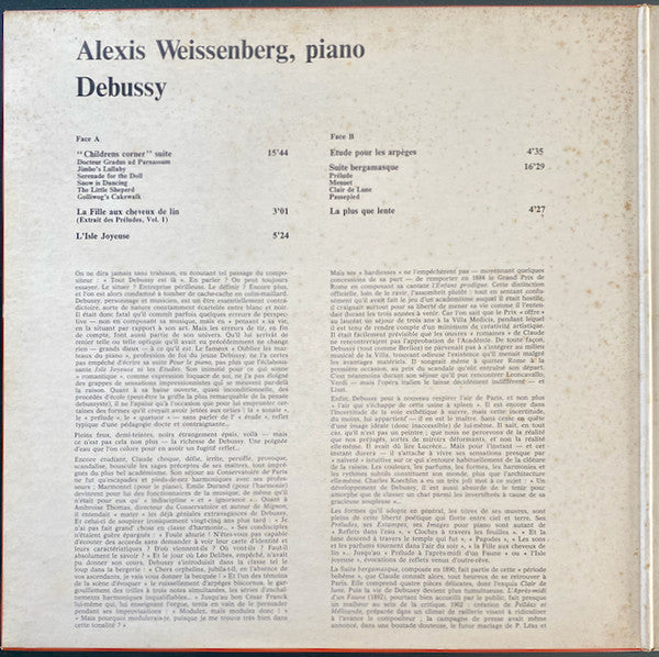 Weissenberg* , piano Debussy* : Children's Corner / Suite Bergamasque / La Fille Aux Cheveux de Lin / L'Isle Joyeuse / Etude Pour Les Arpèges / La Plus Que Lente (LP, Album)