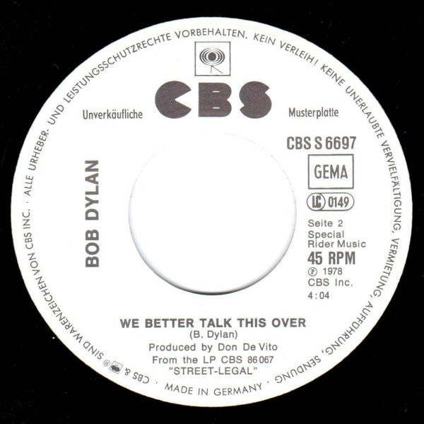 Bob Dylan : Baby Stop Crying (7", Single, Promo)