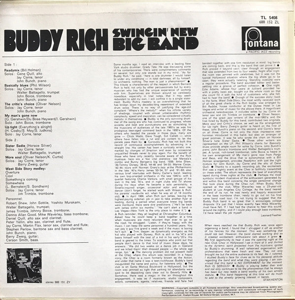 Buddy Rich : Swingin' New Big Band (LP, Album, Mono)