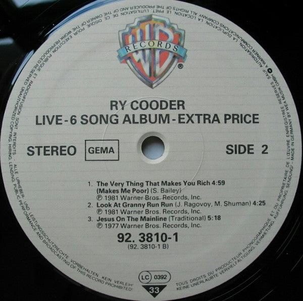 Ry Cooder : Live (LP, MiniAlbum)