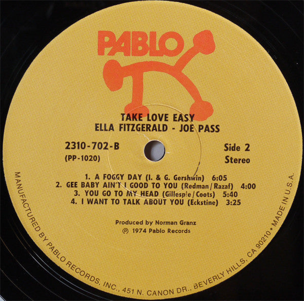 Ella Fitzgerald & Joe Pass : Take Love Easy (LP, Album)
