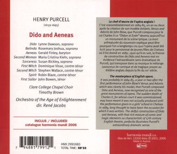 Henry Purcell / Lynne Dawson, Rosemary Joshua, Gerald Finley, René Jacobs : Dido & Aeneas (CD, RE)