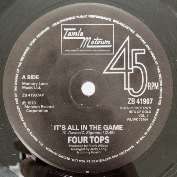 Four Tops : It's All In The Game / Simple Game (7", Single)