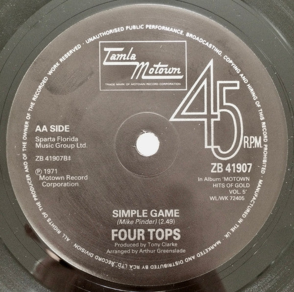 Four Tops : It's All In The Game / Simple Game (7", Single)