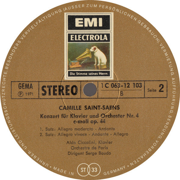 Camille Saint-Saëns - Aldo Ciccolini, Orchestre De Paris, Serge Baudo : Konzerte Für Klavier Und Orchester Nr.2 G-moll, Op.22 / Nr.4 C-moll, Op. 44 (LP, Album)