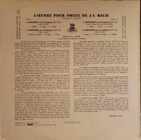 J.S. Bach*, Marie-Claire Alain : Quatre Concertos (LP, RE)