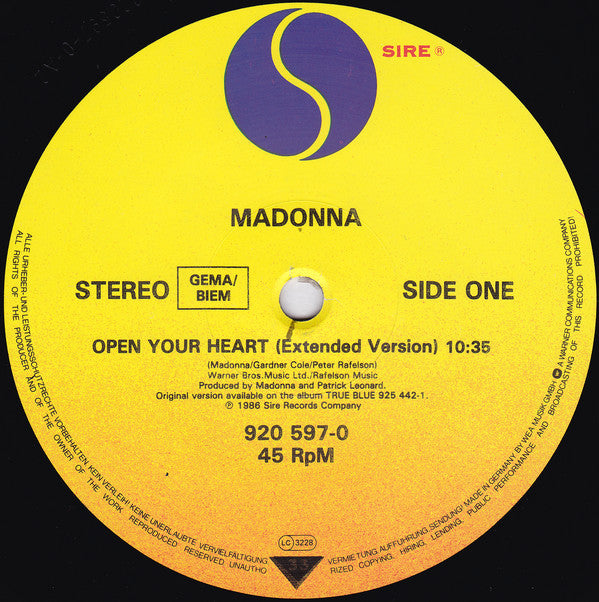 Madonna : Open Your Heart (12", Maxi)