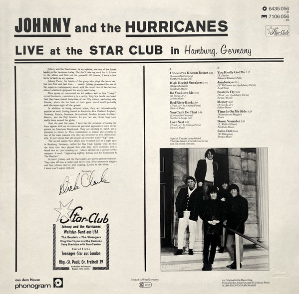 Johnny And The Hurricanes : Live At The Star Club In Hamburg, Germany (LP, Album, RE)