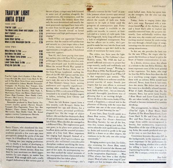Anita O'Day : Trav'lin' Light (LP, Album, Mono)