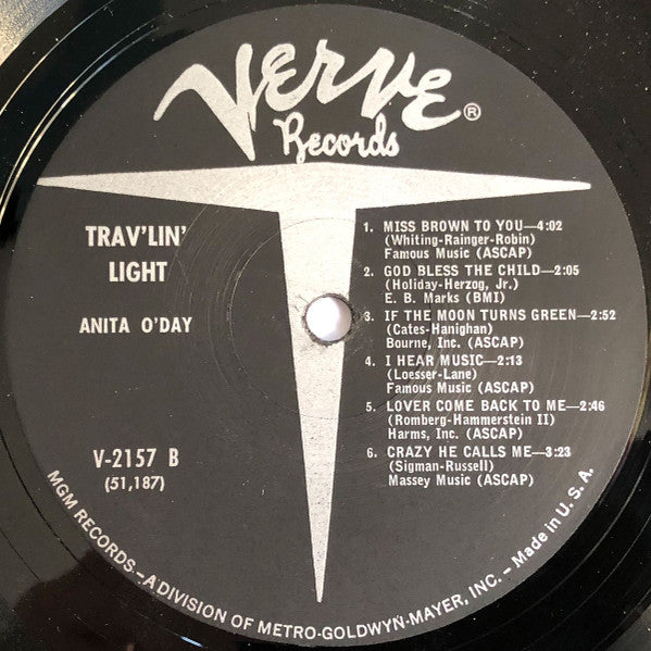 Anita O'Day : Trav'lin' Light (LP, Album, Mono)
