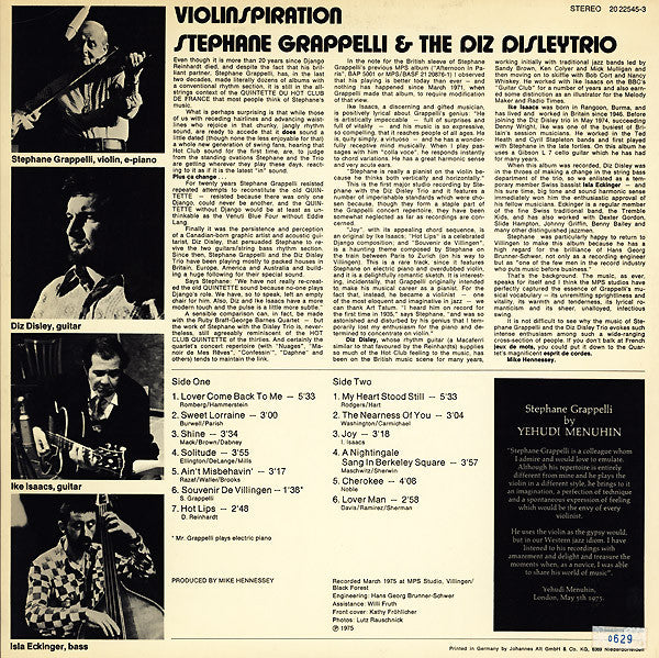 Stéphane Grappelli & Diz Disley Trio : Violinspiration (LP, Album)
