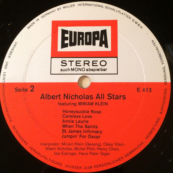Albert Nicholas Featuring Miriam Klein : Albert Nicholas Featuring Miriam Klein (LP, Album)