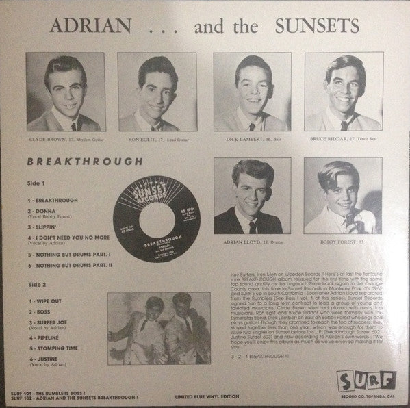 Adrian And The Sunsets : Breakthrough (LP, Album, RE, Blu)