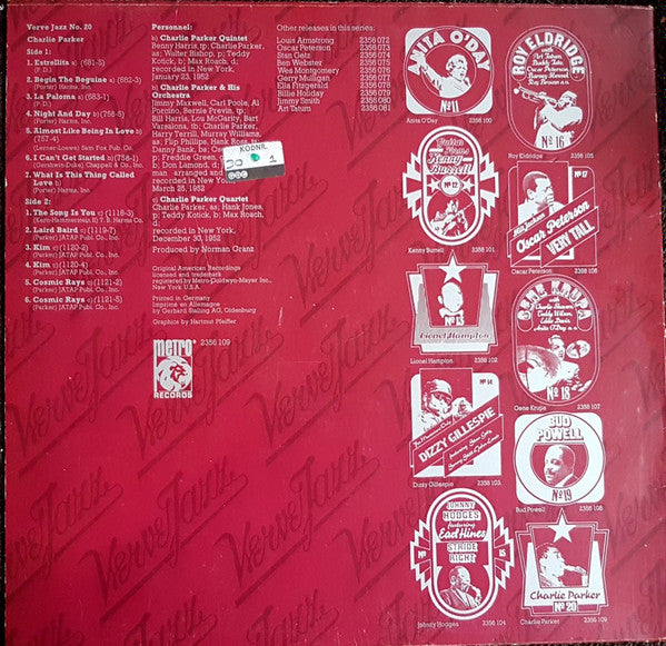 Charlie Parker : Verve Jazz No. 20 (LP, Comp)
