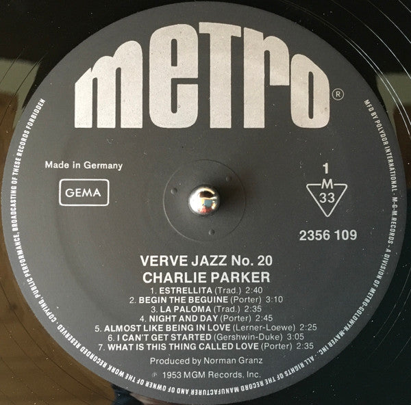 Charlie Parker : Verve Jazz No. 20 (LP, Comp)