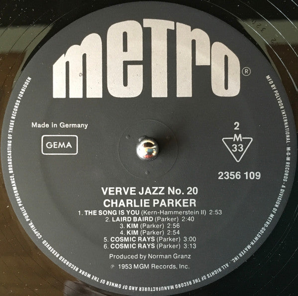 Charlie Parker : Verve Jazz No. 20 (LP, Comp)