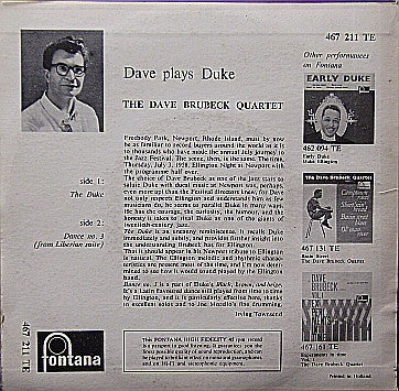 The Dave Brubeck Quartet : Dave Plays Duke (7", Single)