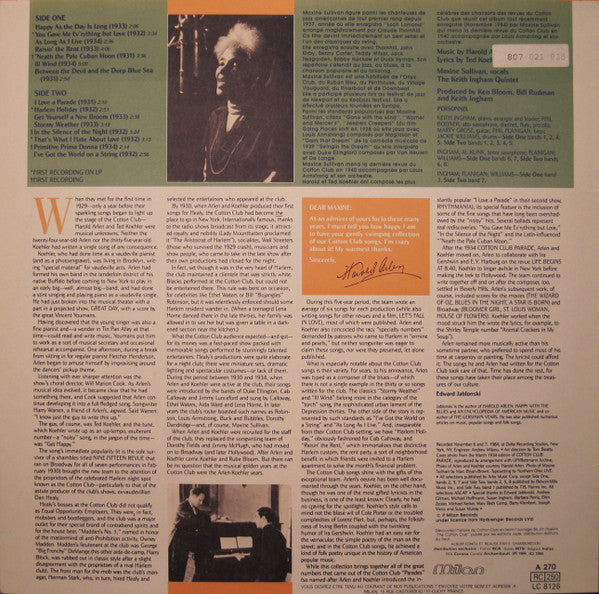 Maxine Sullivan : The Great Songs From The Cotton Club By Harold Arlen And Ted Koehler (LP, Album)
