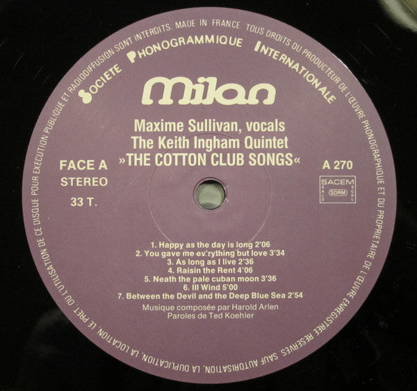 Maxine Sullivan : The Great Songs From The Cotton Club By Harold Arlen And Ted Koehler (LP, Album)