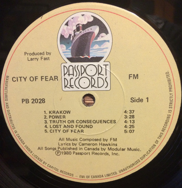 FM (3) : City Of Fear (LP, Album, Gat)