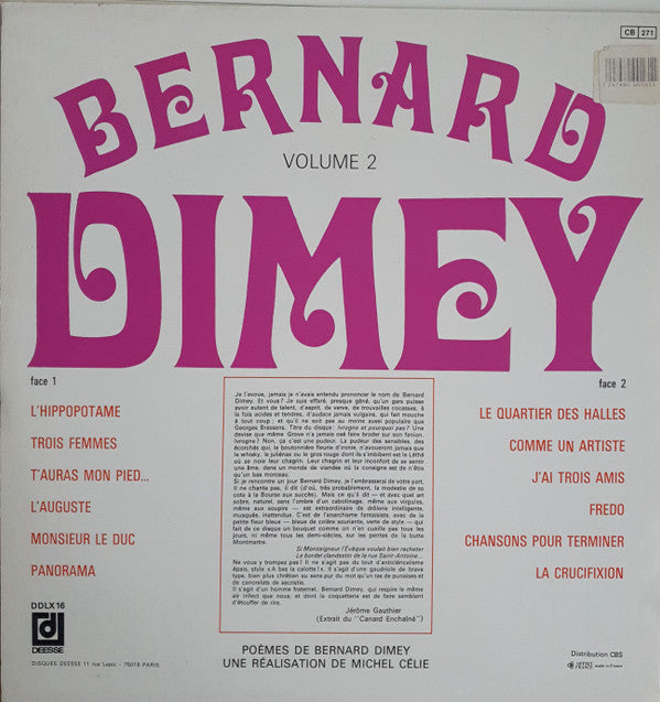 Bernard Dimey : Volume 2 (LP, Album, RE)