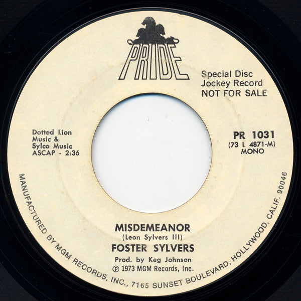 Foster Sylvers : Misdemeanor (7", Single, Mono, Promo, Styrene, All)