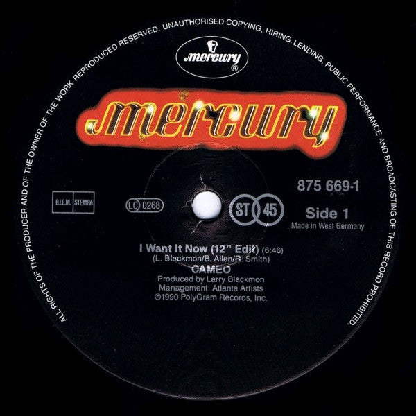 Cameo : I Want It Now (12")