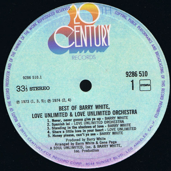 Barry White, Love Unlimited & Love Unlimited Orchestra : Best Of Barry White, Love Unlimited & Love Unlimited Orchestra (2xLP, Comp)