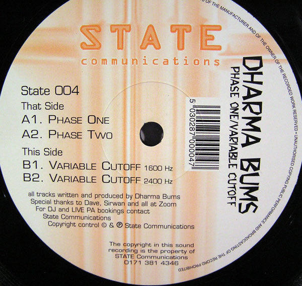 Dharma Bums : Phase One / Variable Cutoff (12")