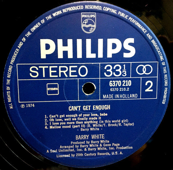 Barry White : Can't Get Enough (LP, Album)