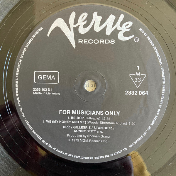 Stan Getz / Dizzy Gillespie / Sonny Stitt : For Musicians Only (LP, Album, RE)