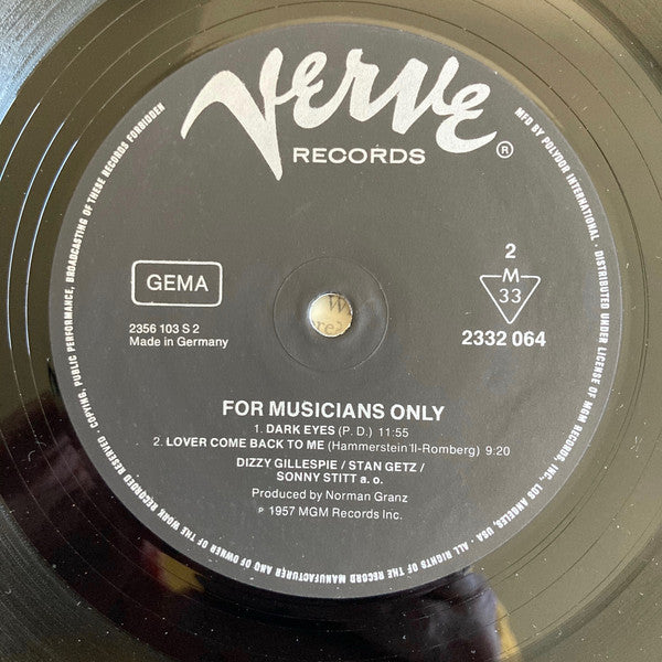 Stan Getz / Dizzy Gillespie / Sonny Stitt : For Musicians Only (LP, Album, RE)