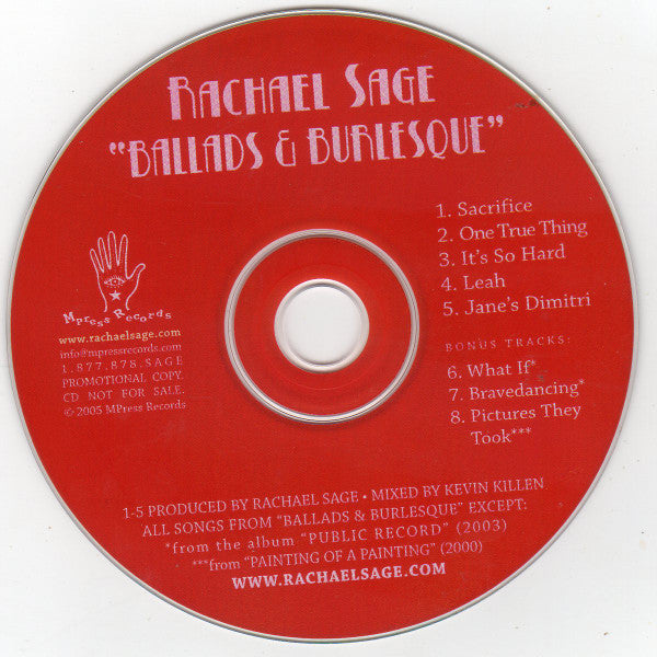 Rachael Sage : Ballads & Burlesque (CD, Album, Promo, Car)