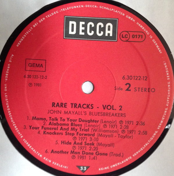 John Mayall & The Bluesbreakers : Rare Tracks Vol. 2 (LP, Comp)