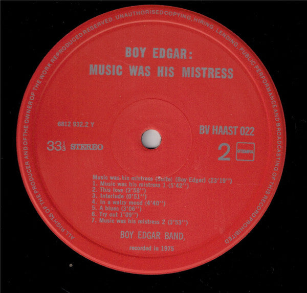 Boy Edgar : Music Was His Mistress, An Hommage To Edward Kennedy Ellington (LP, Album, Gat)
