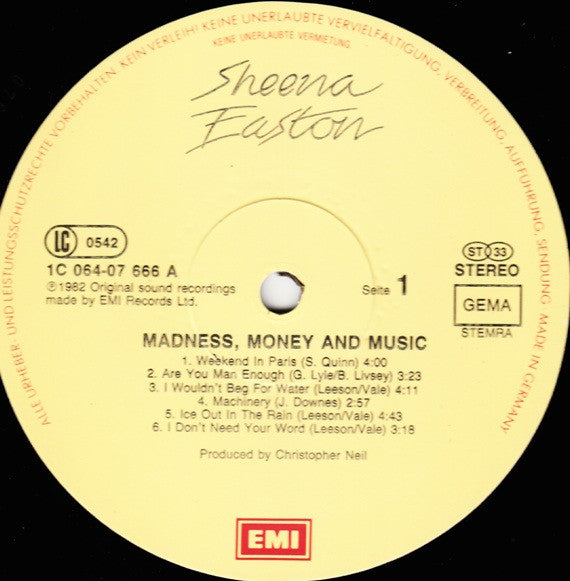 Sheena Easton : Madness, Money And Music (LP, Album)