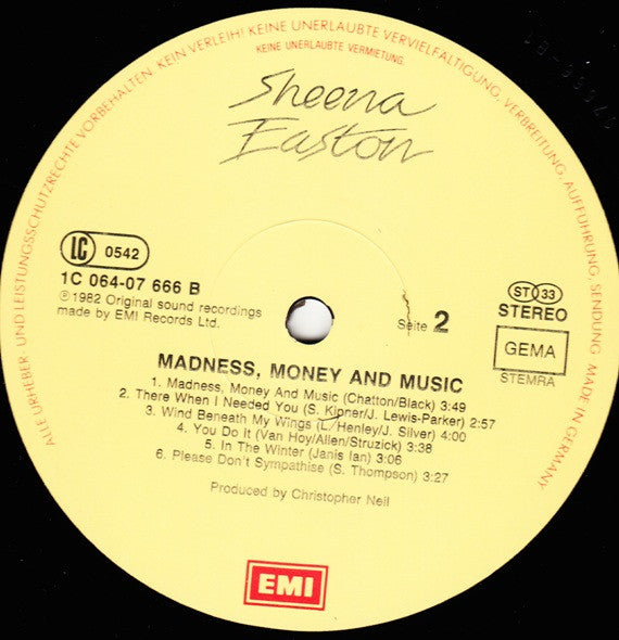 Sheena Easton : Madness, Money And Music (LP, Album)