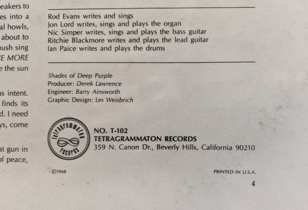Deep Purple : Shades Of Deep Purple (LP, Album, Ter)