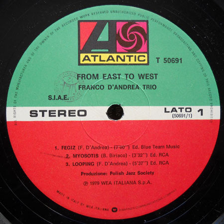 Franco D'Andrea Trio With Dodo Goya & Bruno Biriaco : From East To West (LP, Album)