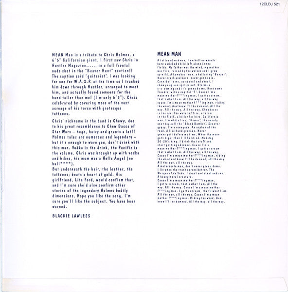 W.A.S.P. : Mean Man (12", S/Sided, Single, Promo)