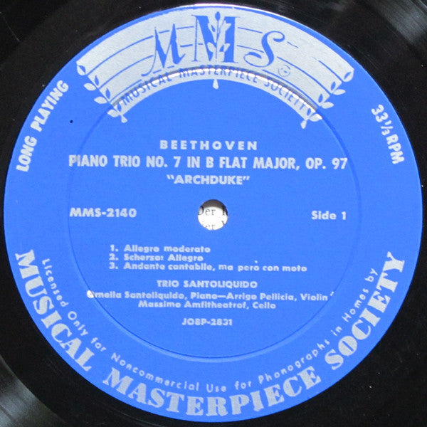 Ludwig Van Beethoven, Trio Santoliquido : Beethoven Trios - Trio Nr. 7 In B-Dur, Op.97 / Trio Nr.4 In B-Dur, Op.11 (LP, Mono)