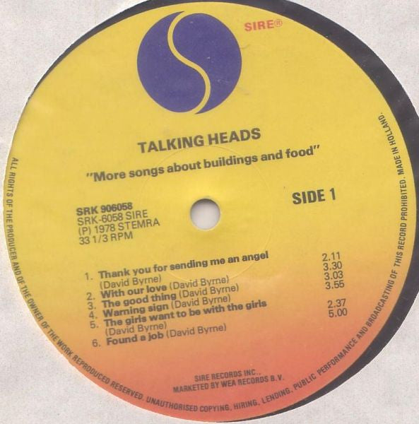 Talking Heads : More Songs About Buildings And Food (LP, Album)