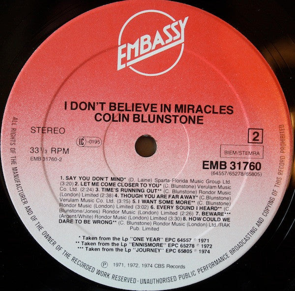 Colin Blunstone : I Don't Believe In Miracles (LP, Album, Comp)