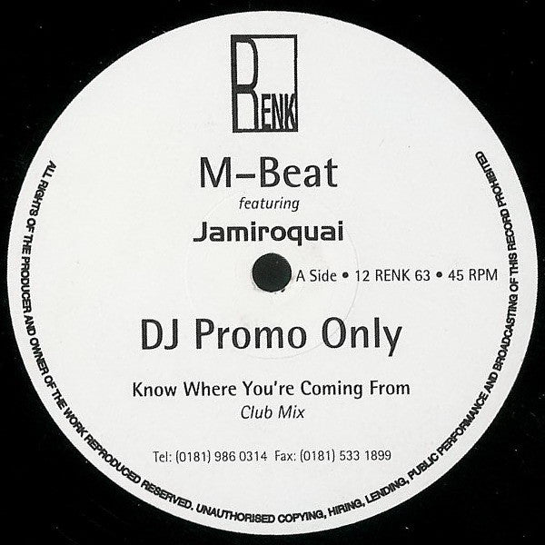 M-Beat Featuring Jamiroquai : Know Where You're Coming From (12", Promo)