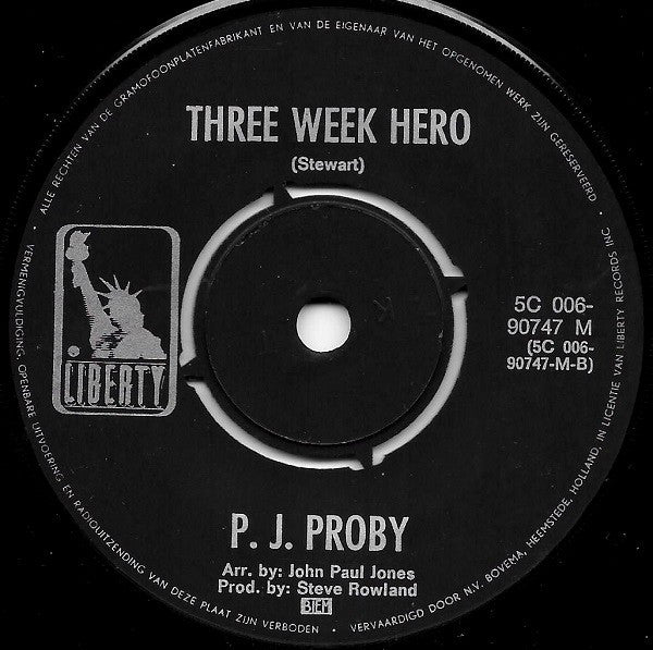 P.J. Proby : Today I Killed A Man / Three Week Hero (7", Single)