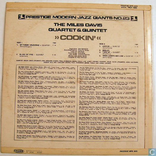 The Miles Davis Quintet : Cookin' With The Miles Davis Quintet (LP, Album, Mono, RE)